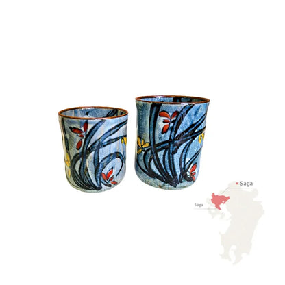 ARITA YAKI SET vaso yunomi porcelana esmaltada pintada a mano BUNZAN GAMA