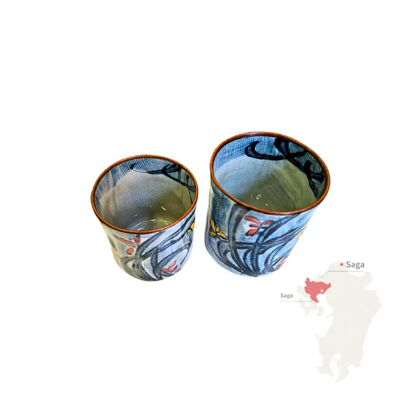 ARITA YAKI SET vaso yunomi porcelana esmaltada pintada a mano BUNZAN GAMA