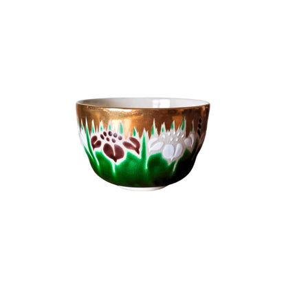 KUTANI YAKI matcha chawan diseño floral iris hanashobu TŌHŌ 250 ml