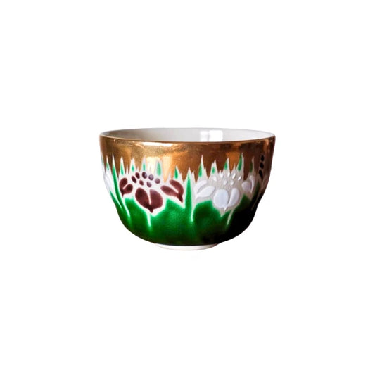 KUTANI YAKI matcha chawan diseño floral iris hanashobu TŌHŌ 250 ml