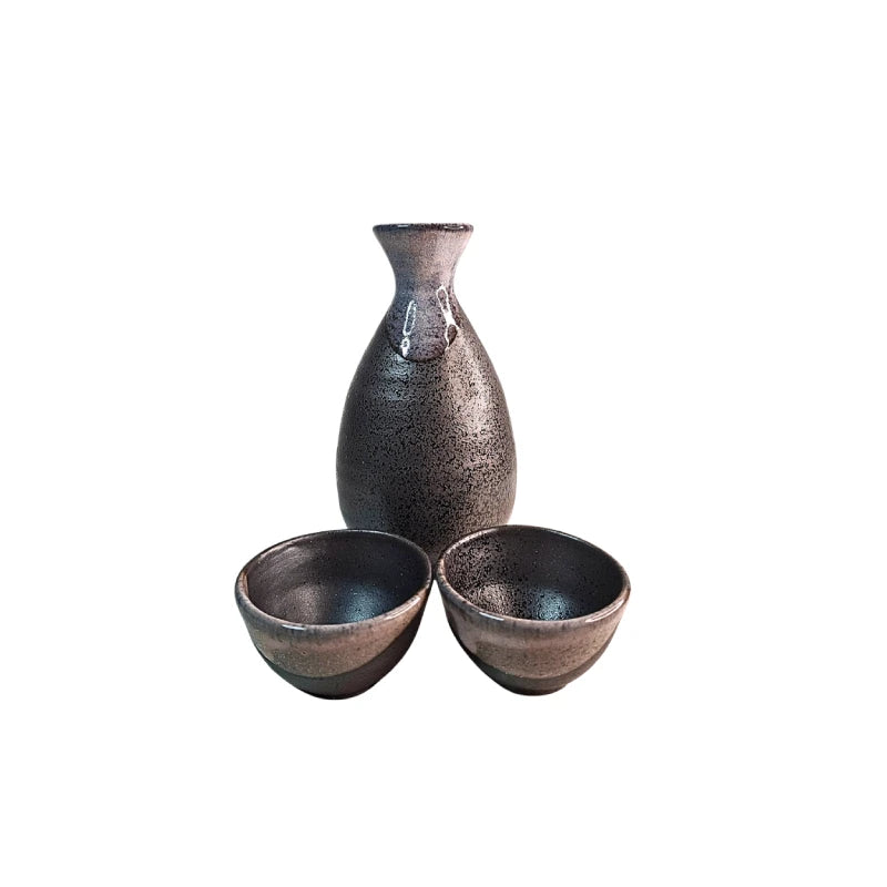MINOYAKI juego sake negro textura mate tokkuri ochoko GIFU SET
