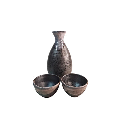 MINOYAKI juego sake negro textura mate tokkuri ochoko GIFU SET