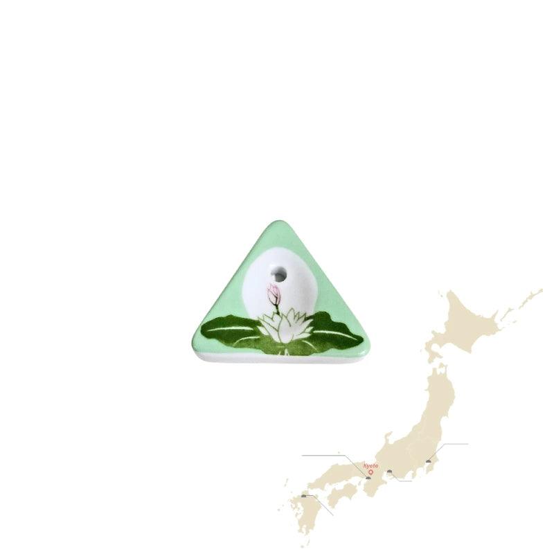 KIYOMIZU YAKI KAORITATE soporte peana incienso cerámica Hanga loto triangular EDICIÓN LIMITADA