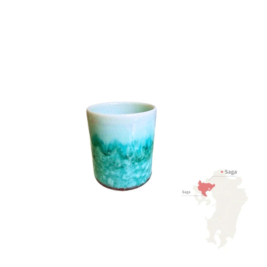 ARITA YAKI vaso yunomi porcelana esmaltada color turquesa JYUZAN GAMA SET