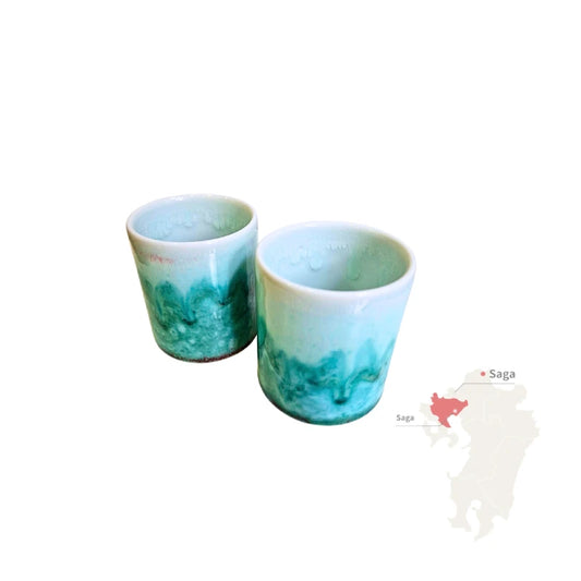 ARITA YAKI vaso yunomi porcelana esmaltada color turquesa JYUZAN GAMA SET