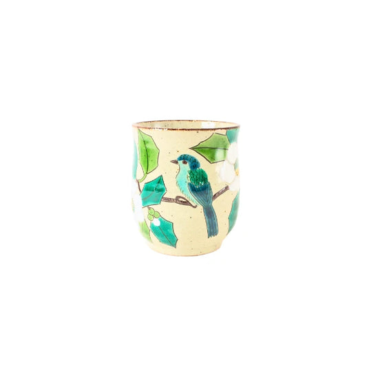 KUTANI YAKI vaso yunomi tori tsubaki Kacho Fugetsu 150 ml